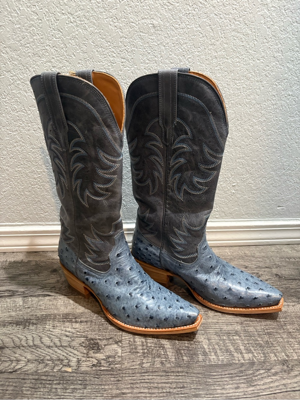 Tecovas Annie Chambray Ostrich BluebWestern Leather Boots US 9 B